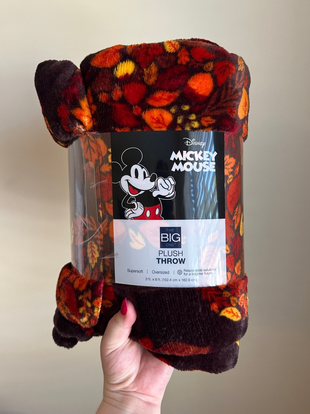 NWT The Big One Disney Mickey Mouse Plush Throw - Brown/Orange/Red